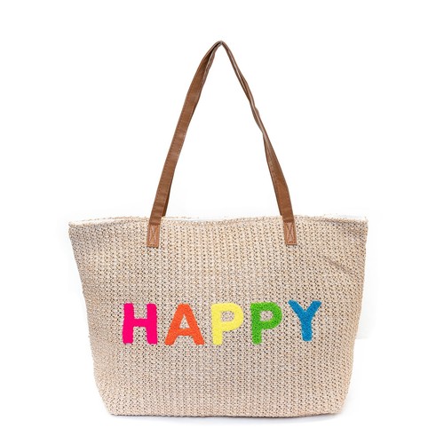 Large beach bag beige happy - bag,
