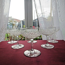 6 Champagne Glasses In Crystal From Baccarat Diamond Cut And Faceted Signed