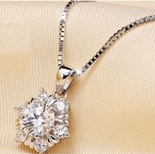 925 Sterling Silver CZ Crystal Cluster Flower Necklace Women Girl Ladies Gift UK