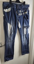 Pair of E J Denim Blue Patchwork Distressed Jeans with Button Fly Size 36R