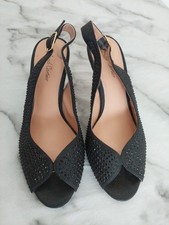 Roland Cartier Black Sequin Design High 9cm Heels Shoes Sandals Size 5 EU 38