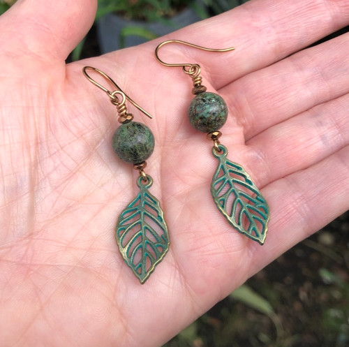 Bronze verdigris boho leaf - verdigris,