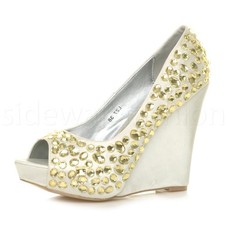 Womens ladies platform high heel wedge wedding prom bridal party gem shoes size