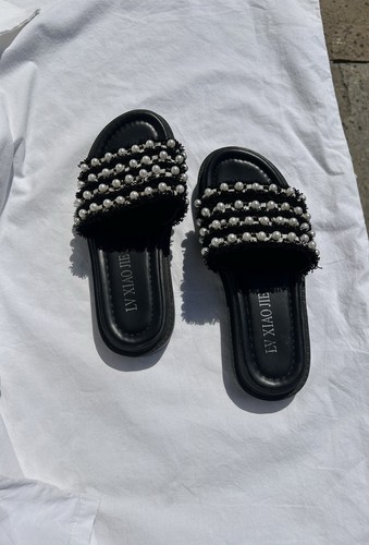 Shein black fringed - black, pearl