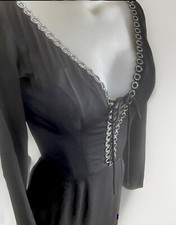 Vintage Bombshell Ceil Chapman Dress Black Corset Lace Up Rhinestone Wiggle 50s