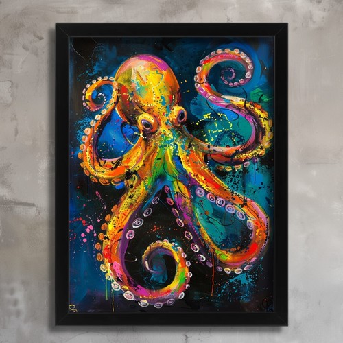 Colourful octopus art print - colourful,