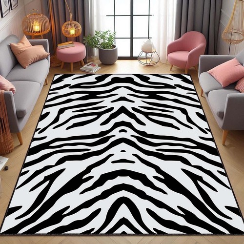 Zebra print rug black white - rug,,