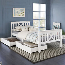 3ft Wooden Single Bed Frame White Solid Wood Bed w/Storage Drawers Bed Furniture