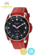 Gucci YA136309 Dive 40mm Black Dial Red Rubber Men's Watch 200m - New