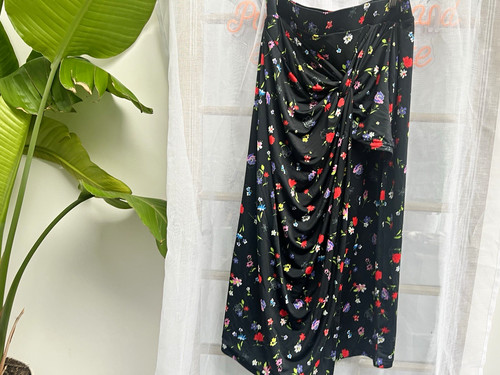 Black floral satin - &et, ruched