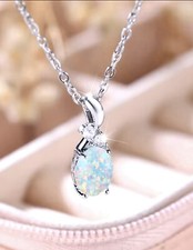 White Opal Fire Oval  Pendant