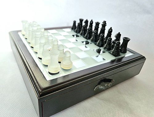 Crystal chess set wooden board - crystal,