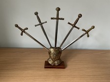 Breastplate Stand w/ 5 Sword Letter Openers R. Lionheart, Charlemagne, Excalibur