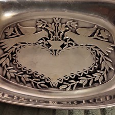 Wilton Armetale Bread Plate Platter Tray Lovebirds Heart Decorative/ Functional 