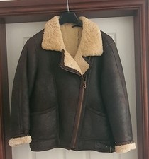 Genuine 100% Real Sheepskin Shearling Bomber Jacket Flying Zip Aviator Biker, 12