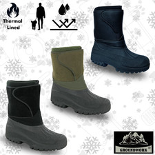 Mens Waterproof Winter Boots Thermal Walking Twin Strap Grip Warm Work Yard Farm