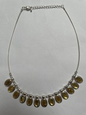 Silver Tone Necklace Amber