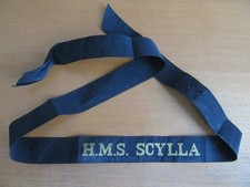 H.M.S. SCYLLA - Royal Navy  Cap Tally -  Naval Ribbon   Cap Band 1968-1993