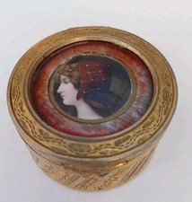 Antique French Gilt Ormolu Metal Trinket Box Portrait Women For Repair. 
