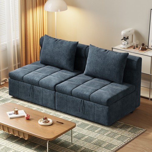 Blue fabric seater sofa bed - seater,