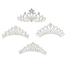 4Pcs Rhinestone Pearl Crown Girls Tiara with Comb Girls Pearl Crown Headdress