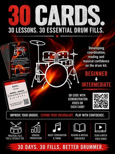 Drum lesson cards with - drum,