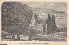 1871 : VIEW IN THE PENRHYN SLATE QUARRY. A MODERN REPRINT OF AN ILLUSTRATION FRO