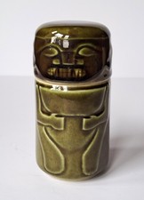 VINTAGE ART POTTERY TIKI HEAD GREEN LIDDED JAR MUG MID CENTURY RETRO ROCKABILLY