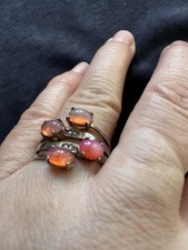 TGGC 925  Sterling Silver 4 Fire Opals W/ 4 Tested Diamonds   Ring -UK Size N