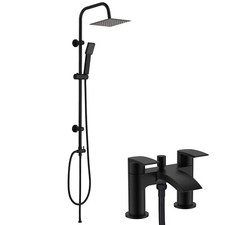 Matt Black Modern Square Waterfall Bath Shower Mixer Tap & 3 Way Rigid Riser Kit