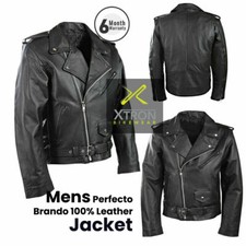 New Mens Motorcycle Perfecto Brando 100% Real Leather Jacket Black Biker