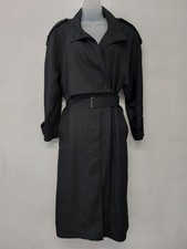 M&S St Michael Ladies Coat 12 Black Long Length Trench Lightweight Lined Belted 