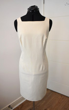Off White Cream St Michael Dress 12 Fitted Sleeveless Lined Knee Length