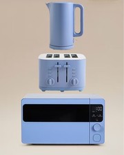 Kettle Toaster Microwave Kitchen Set Blue Stylish Essential Modern Appliances UK