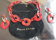 frank usher statement necklace and earring set. red chunky. jb