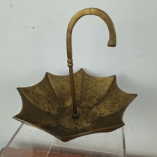 Brass Umbrella Bowl Dish Trinket Tray Vintage Mid Century Indian