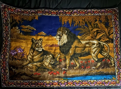 70s lion lioness cubs - lioness, tapestry