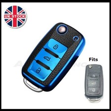Blue Leather Key Cover For VW UP! Touareg Caddy T5 T6 Phateon Amarok Case Fob TL