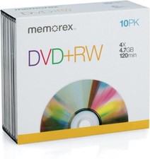 10 Memorex Blank DVD+RW discs 4x 4.7GB 120 mins Rewritable * BUY 3 GET 1 FREE !