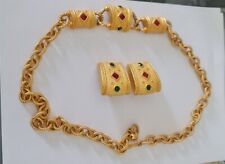 vintage Monet Etruscan Gold Plated necklace and matching clip on earrings