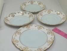 Vintage.Royal Vale Plate & 3 saucers Light Blue Center.Gold  pattern and  Edge.