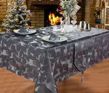 Christmas Stag Grey Jacquard Festive Winter Tablecloths Table Runner Napkins