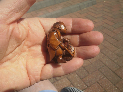 Hand carved wood netsuke - carved,