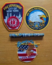 New York NYPD Sticker & Pen + NYFD Patch Badge + 9/11 Patch