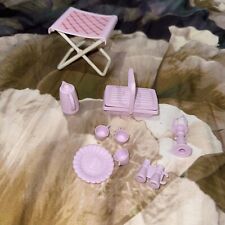 Barbie Pink Garden Picnic Accessories Set Includes Basket & Foldable Table