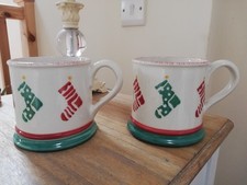 2 X LARGE LAURA ASHLEY STOCKING DESIGN CHRISTMAS MUGS..NEXT DAY POSTAGE