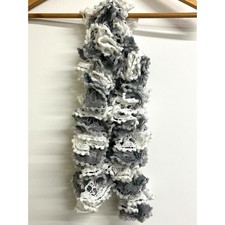 Handmade Knitted Ruffle Scarf White Mix Pom Pom Bobble Yarn Lightweight Winter