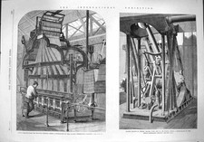 Original Old Antique Print 1862 Swiss Jacquard Loom Weaving Ribbons Marine 19th