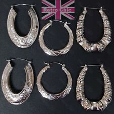 SILVER FASHION 5cm/6cm CREOLE HOOPS double-sided EARRINGS retro creole HOOP