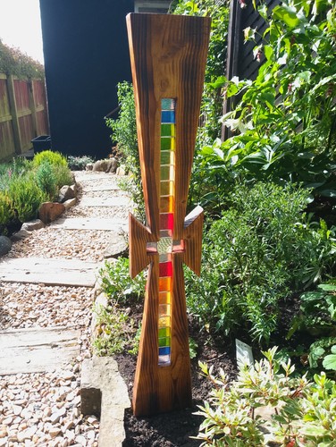 Stained glass wooden cross - glass,